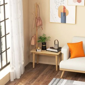 Cabide entrada com Mesa de apoio 2 em 1 de madeira maciça para quarto com sapateira e 3 cabides para casacos 76 x 43 x 168 cm Natural