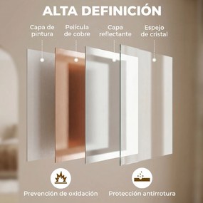 Espelho de Parede Decorativo 50x70 cm Espelho Retangular Espelho de Sala com 4 Ganchos Metálicos Estilo Moderno Branco