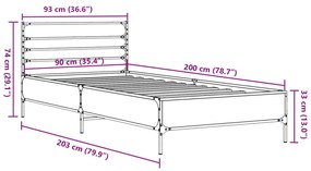 Estrutura de cama derivados de madeira e metal carvalho sonoma
