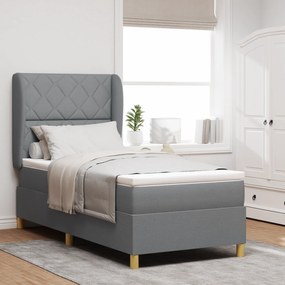 Cama Box Spring com Colchão Cinza Claro 90x190 cm em Tecido