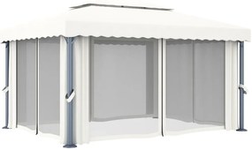 Gazebo com cortinas e cordões de luzes LED 4x3 m branco nata