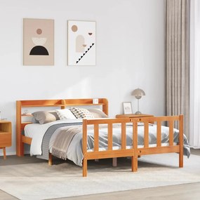 Estrutura cama c/ cabeceira 140x200cm pinho maciço castanho-mel