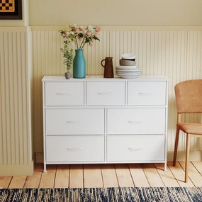 Cómoda com 7 gavetas forradas a tecido 30 x 98,8 x 73,7 cm Branco