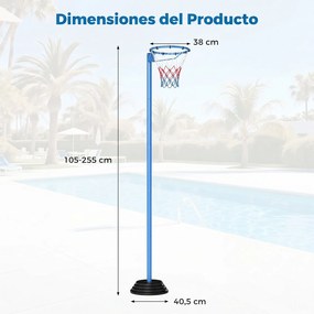 Suporte de aro de basquetebol azul, com altura ajustável, base estável, sem tabela, para interior e exterior, 105-255 cm, azul,