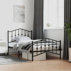 vidaXL Estrutura de cama com cabeceira e pés 100x190 cm metal preto