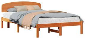 Estrado de Cama com Cabeceira Castanho Encerado 140x190 cm Madeira Sól