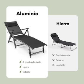 Conjunto de 2 Espreguiçadeiras de Exterior Reclináveis, 140,5 x 65 x 94 cm, 8 Posições Ajustáveis, Cinzento