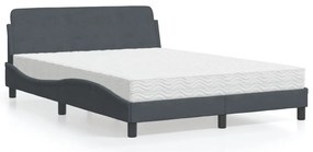 Cama com colchão 140x190 cm veludo cinzento-escuro