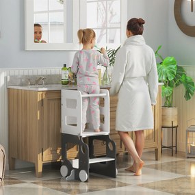 Torre de Aprendizagem 4 em 1 para Crianças em Forma de Carro Convertível em Mesa e Cadeira 58x46x92 cm Branco e Cinza
