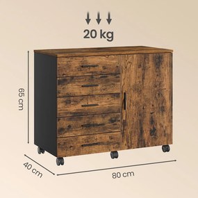 Armario escritorio com rodas 40 x 80 x 65 cm, armário para arquivos e com porta castanho