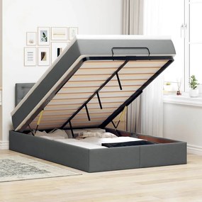 Cama otomana com colchão&amp;LEDs 120x190 cm tecido cinzento escuro