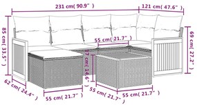 7 pcs conjunto de sofás p/ jardim com almofadões vime PE bege