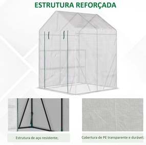 Estufa de Jardim 143x143x195 cm Estufa de Aço com 2 Prateleiras e Port