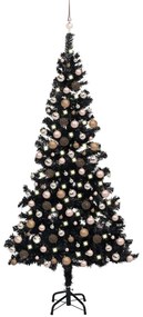 Árvore de Natal artificial c/ luzes LED e bolas 210 cm PVC preto