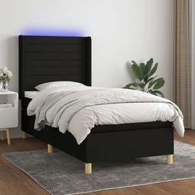 Cama box spring c/ colchão e LED 90x200 cm tecido preto