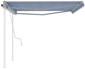 Toldo retrátil manual com postes 4x3,5 m azul e branco