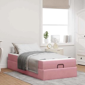 vidaXL Estrutura da Cama com colchão Rosa 90 x 200 cm Veludo