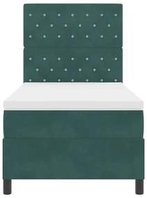 Cama Box Spring vidaXL com Colchão e LED Verde Escuro 90x200 cm Veludo