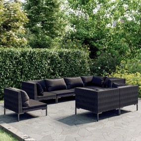 vidaXL 8 pcs conj. lounge jardim c/ almofadões vime PE cinzento-escuro
