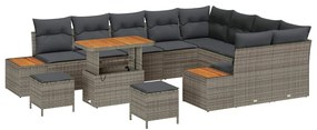 Conjunto de Sofá de Jardim de 12 Peças com Almofadas Cinzento Rattan S