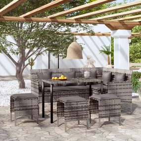 vidaXL 5 pcs conjunto sofás formato L c/ almofadões vime PE cinzento