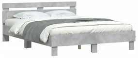 Estrutura cama cabeceira e luzes LED 140x190cm cinzento cimento