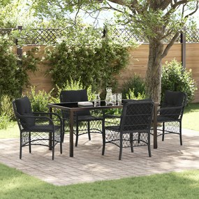 vidaXL Conjunto de Jantar de Jardim de 5 Peças com Almofadas Preto Rattan Sintético