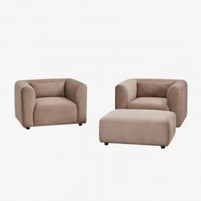 Conjunto De Sala De Estar Com 2 Poltronas Fogler E Pufe Bombazina Camelo Castanho - Sklum