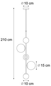 Candeeiro suspenso de design preto com vidro fosco 5 luzes - Vertical Design