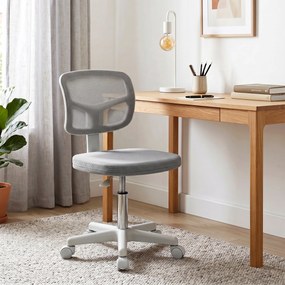 Cadeira de escritório ergonómica sem braços, cadeira giratória de escritório, encosto curvo em malha e Rodas, cinzenta