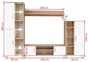 Conjunto de Móveis York com Luzes LED para Sala - Carvalho/Branco - De