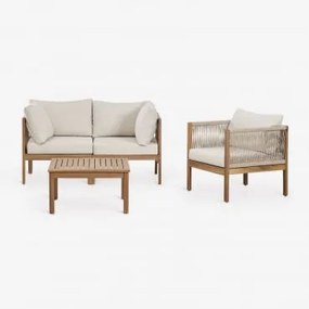 Conjunto De Sofá Modular De 2 Peças Branson Acacia Wood Com Braços, Poltrona E Mesa De Centro Gardénia Branco & Castanho Acácia - Sklum