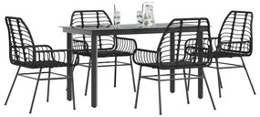 Conjunto de jantar jardim 5 peças vidro vime PE preto