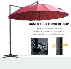 Outsunny Chapéu de Sol Excêntrico Ø300 cm com Manivela Mastro Giratóri