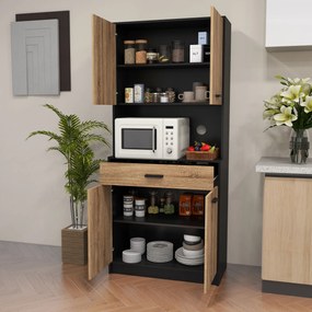 Armário de cozinha, aparador, móvel de arrumação, 2 armários com 4 portas e 1 gaveta, passagem para cabos, 80 x 40 x 180 cm