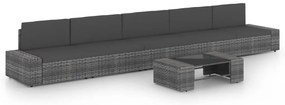6 pcs conjunto lounge de jardim c/ almofadões vime PE cinzento