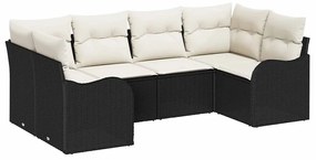 Conjunto de Sofá de Jardim 6 Peças com Almofadas Pretas de Rattan em P