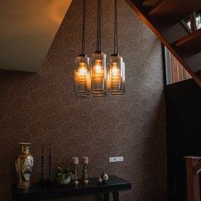 Candeeiro de suspensão Art Deco preto com vidro fumê 7 luzes - Laura