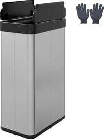 Caixote do lixo 41 x 26,5 x 66 cm de 60 L com tampas basculantes automático com sensor de movimento por infravermelhos prateado