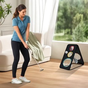Rede de golfe para chip de dupla face Sistema de treino de triplo objetivo com 5 buracos Estrutura triangular Acessórios Preto
