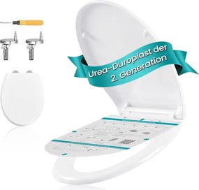 Assento de sanita 44,6 x 37 cm (SANITA NÃO INCLUIDA) em forma de O com sistema de descida suave e fácil remoção, branco