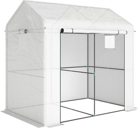 Outsunny Estufa de jardim em PE, estufa de varanda, cobertura reforçada 135 g/m², estrutura em aço, porta com zíper, 200 x 140 x 200 cm, branco | Aosom Portugal