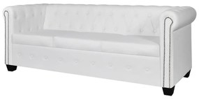 Sofá Chesterfield de 3 lugares em couro artificial branco