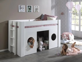 Cama infantil de grades FREYA (90x200) + estrado + escada branca