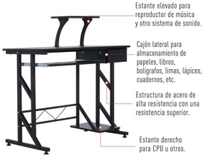 Secretária para Computador Preto Madeira MDF, Ferro 90x50x95 cm