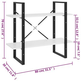 Estante com 2 prateleiras 80x30x70 cm contraplacado branco
