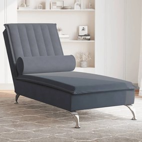 Chaise lounge de massagem com rolo veludo cinzento-escuro