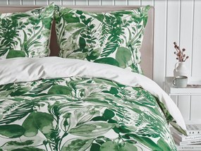 Conjunto de capa de edredão em algodão acetinado verde e branco 155 x 220 cm GREENWOOD Beliani