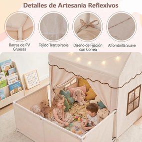 Tenda de Jogos Infantil com Parque 2 em 1, 162,5 x 139 x 140 cm, Tapete Removível, Bege