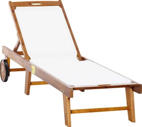 Outsunny Espreguiçadeira Reclinável Relax para Jardim Móveis de Jardim Madeira de Acácia Têxtil Natural+Branco 198 x 55 x 30-88,5 cm | Aosom Portugal